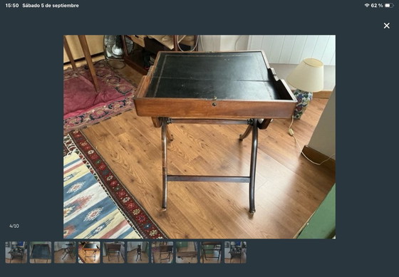 Escritorio antiguo de madera y cuero – Leather, Wood (photo 3 of 9)