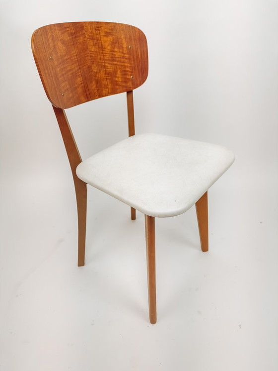 Image 1 of Chaise de salle à manger vintage avec assise en similicuir blanc