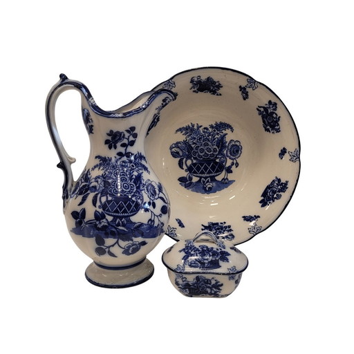 Juego De Baño: Aguamanil Y Jabonera “Pomeroy Blue”, Porcelana Royal Doulton, S. Xx