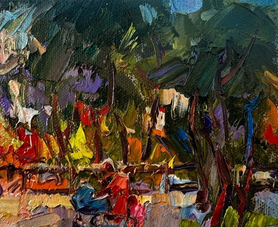 Image 1 of Original Oil Painting Summer Trees Landscape On A Walk In The Park