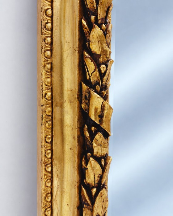 Large Golden Full-Length Mirror with Ornate Crest – Greensquare, Glass, Wood, Vintage (photo 8 of 10)