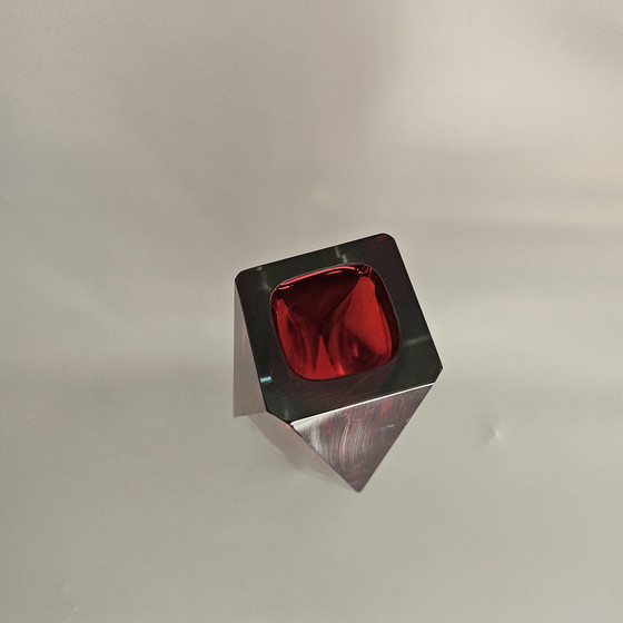 Image 1 of Vaso in vetro vintage, sfaccettato. Rosso e blu. Vetro di Murano, Italia.