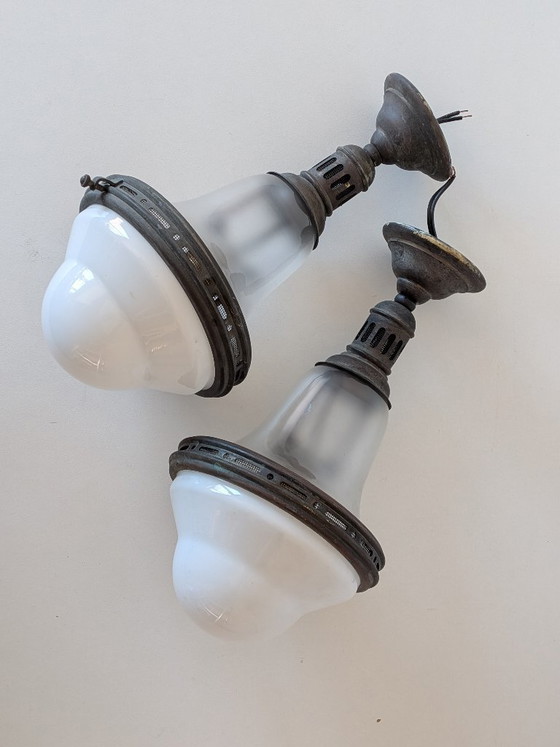 Image 1 of Paire de suspensions vintage style « Luzette » – Bauhaus / Art déco français – Recâblées