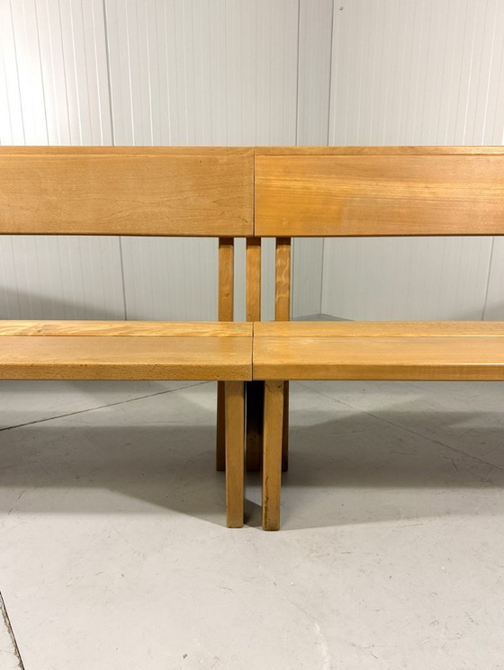 Image 1 of XL Modernist solid beech wood bench 1960s