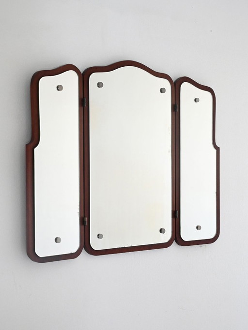 Vintage Scandinavian Mirror with Folding Side Panels
