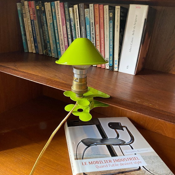 Image 1 of Small green metal mushroom clip-on lamp, vintage night light