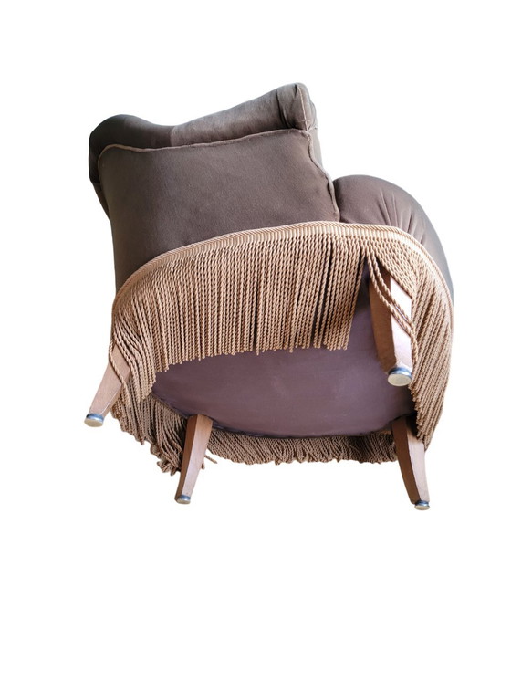 Image 1 of Fauteuil Crapaud En Velours Marron Clair