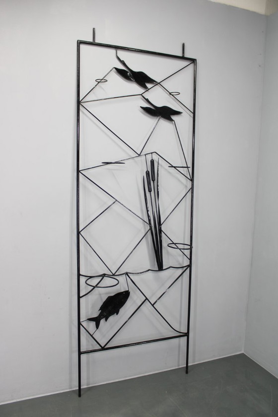 Image 1 of Jardinera divisoria de ambientes de metal negro de mediados de siglo, década de 1970