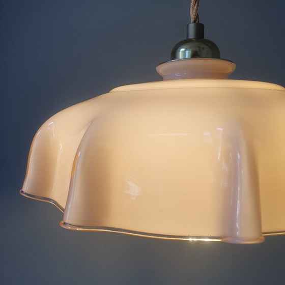 Vintage French pendant lamp - pastel rose opaline glass. – Metal (photo 12 of 15)