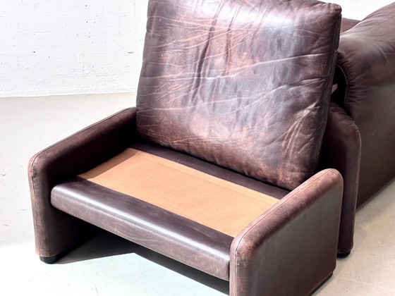 Image 1 of Maralunga Ledersessel mit Ottoman von Vico Magistretti für Cassina, Italien, 1970er Jahre