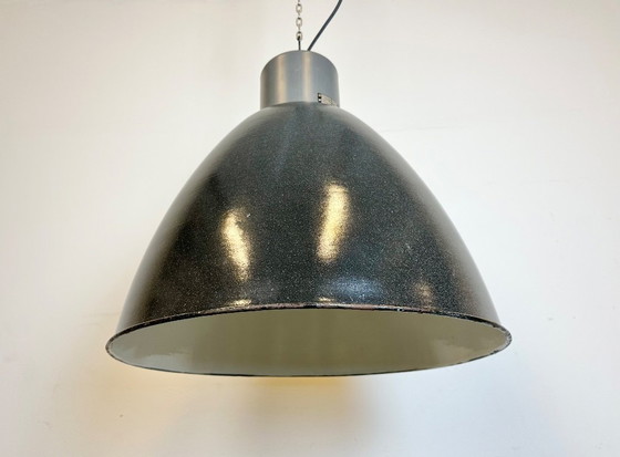 Image 1 of Large Dark Grey Enamel Industrial Factory Lamp from Elektrosvit, 1960s