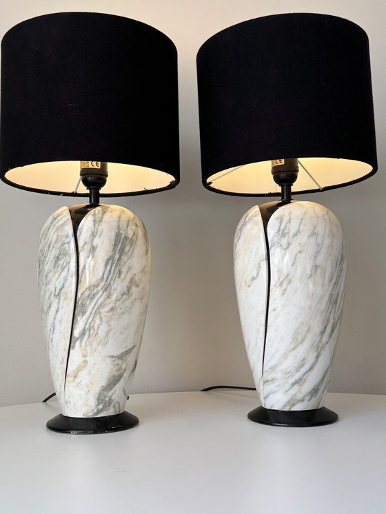 Image 1 of Italian Design Lamps Marble Look 1980s
