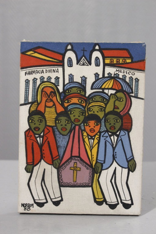 Evandro Norbim (1934) Rio Brasile acrilico su tela "O Entrodo Medico" 1988