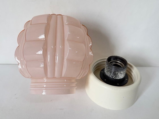 Image 1 of Thabur pink ceiling lamp Art Deco 1930s checkered model