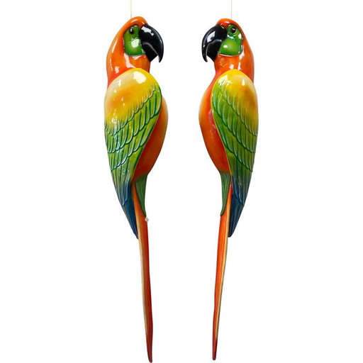 Pair of vintage parrots macaws in fiberglass and epoxy, Italy 1970s