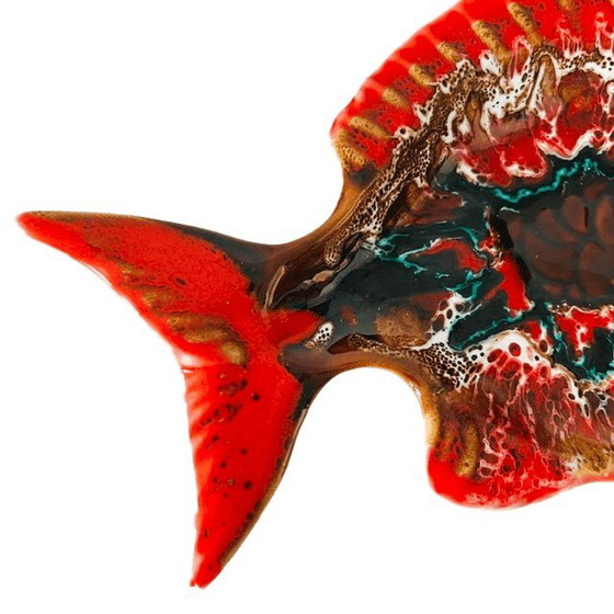 Image 1 of Vintage modernist French Vallauris fish dish, fat lava glazed Majolica, 1950s