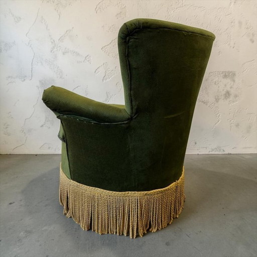 Fauteuil cocktail/fauteuil une place/chaise vintage vert mousse à franges