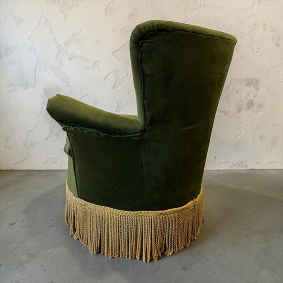 Image 1 of Fauteuil cocktail/fauteuil une place/chaise vintage vert mousse à franges