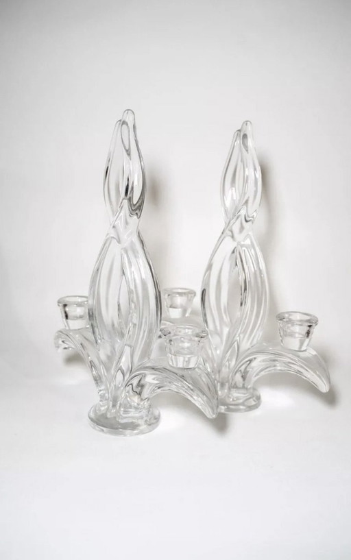 Pair of Vannes crystal candelabra candlesticks from the 1960s
