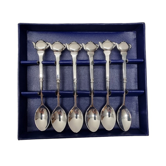 Image 1 of Cucchiaini da tè vintage placcati in argento con teiera