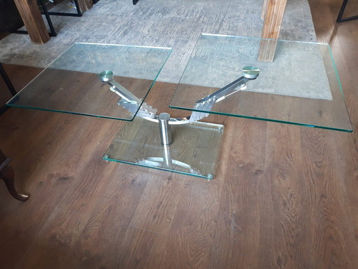 Vintage Italia uitschuifbare cocktailtafel met glazen blad en 2 armen