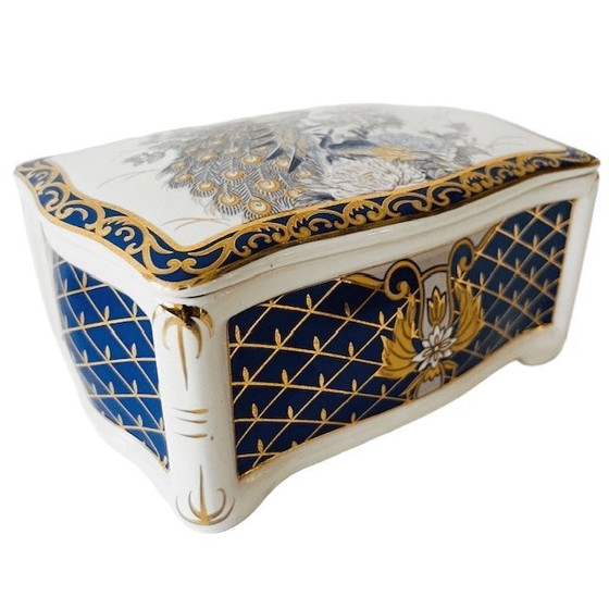 Image 1 of Vintage Fapodel peacock porcelain bonbonnière jewelry box 1970s