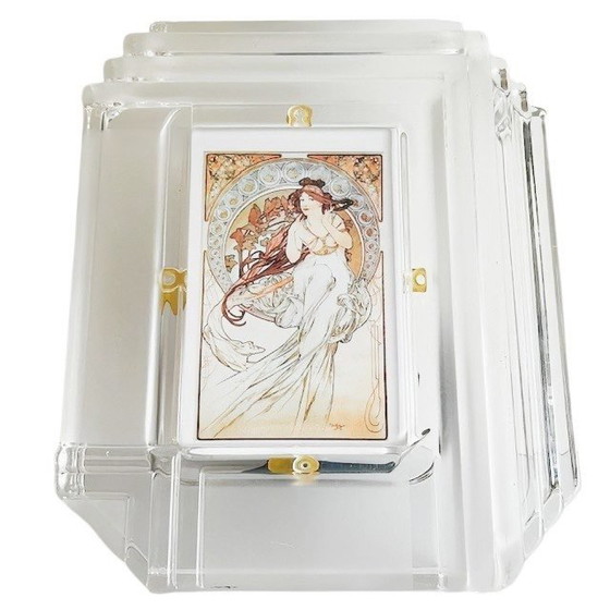 Image 1 of Vintage art nouveau Mucha schilderij The Arts: Music print in Waterford Crystal kristallen fotolijst 1980's