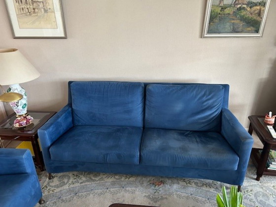 Image 1 of Leolux 2x2,5 bank blauw Alcantare van €6.000-> €450!