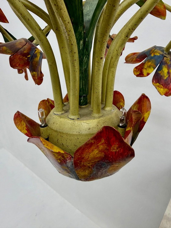 Lustre floral, tulipes en métal multicolore, Rouge, Vintage (photo 3 sur 14)