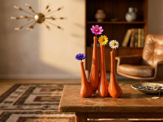 Image 1 of Antonia Campi vaas voor Società Ceramica Italiana Laveno, jaren 50, vintage oranje keramische vaas, Italiaans design