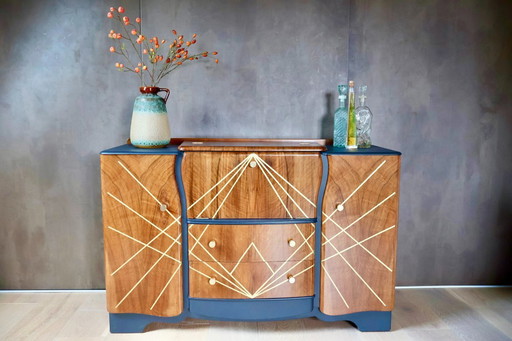 Vintage Art Deco Bar Cabinet – Carefully Restored, Anthracite & Walnut