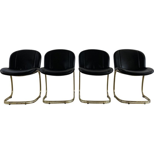 Set of 4 vintage Sabrina chairs in gold metal and faux leather by Gastone Rinaldi for Rima, Italy 1970