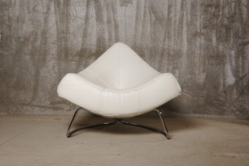 Paul Falkenberg x Rom AG – “Chili” Lounge Chair in White Leather and Chromed Steel – c. 1985 – Belgium