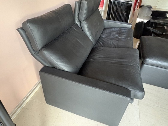 Image 1 of ERPO Manhattan Sofa und Fußhocker aus schwarzem Leder
