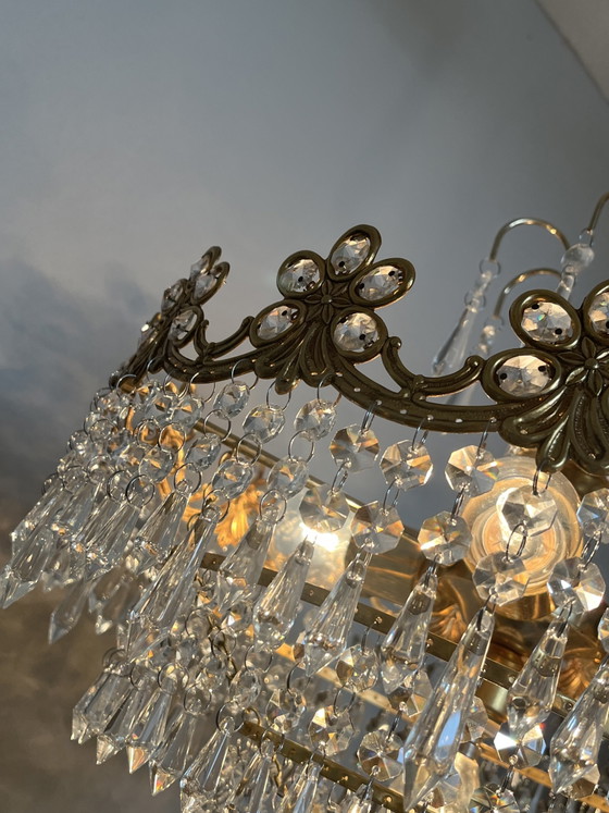 Image 1 of Art Nouveau style openwork frame crystal chandelier with crystal beads