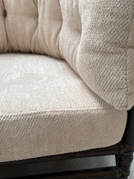 Image 1 of POLTRONA E DIVANO A 2 POSTI IN VELLUTO DI BAMBÙ CREMA, ITALIA ANNI '70