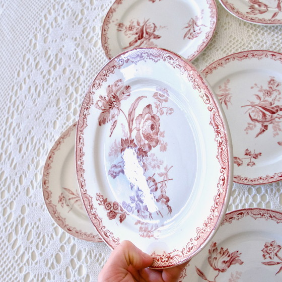 Image 1 of Assiettes Xixe Terre De Fer Rose, Sarreguemines Collection "Fontanges"