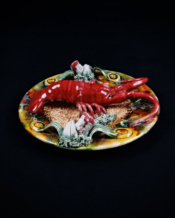 Image 1 of Lobster plate in barbotine Caldas da Rainha Majolique Palissy earthenware