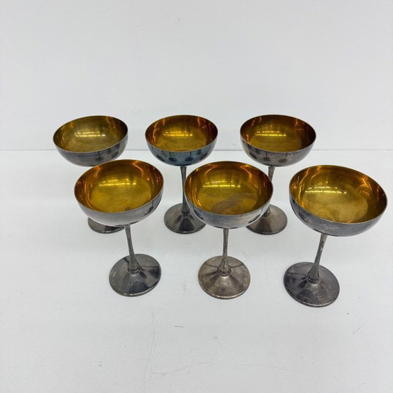 Image 1 of Set of 6 brass silver plated champagne coupes , 1970s Italy