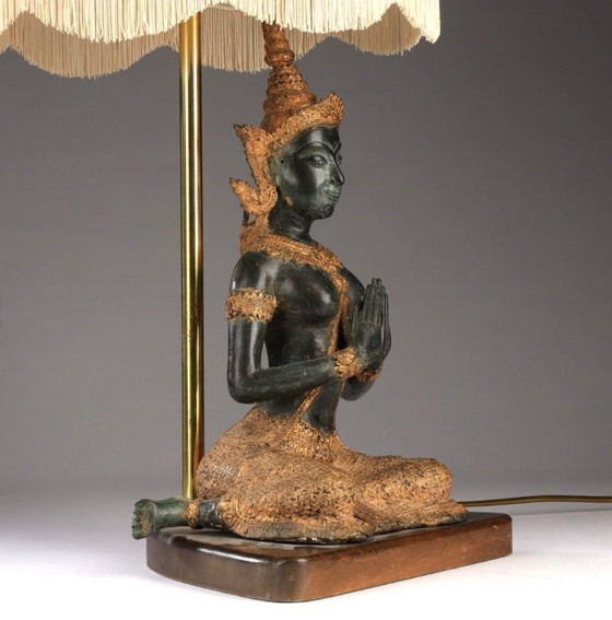 Image 1 of Lampada da tavolo vintage in bronzo Boudha