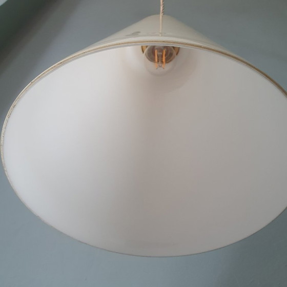 Image 1 of Large Vintage Opaline Conical Pendant Lamp in Amber / Soft Yellow Art Deco Style