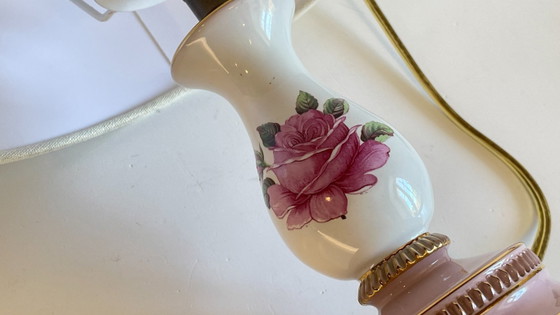 Image 1 of Ceramic Lamp, Italy, Roses and Gold