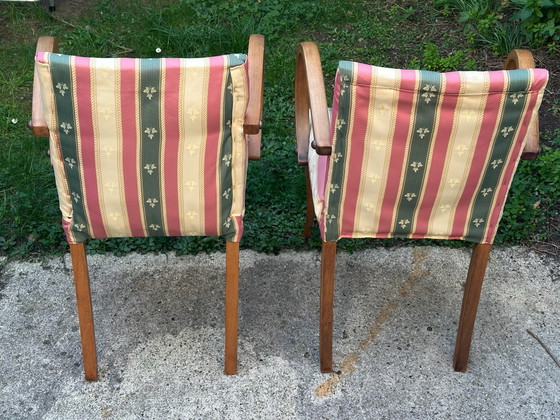 Paar Bridge fauteuils jaren 50 – Gebogen hout – Kuipstoelen, Canvas (photo 3 of 15)