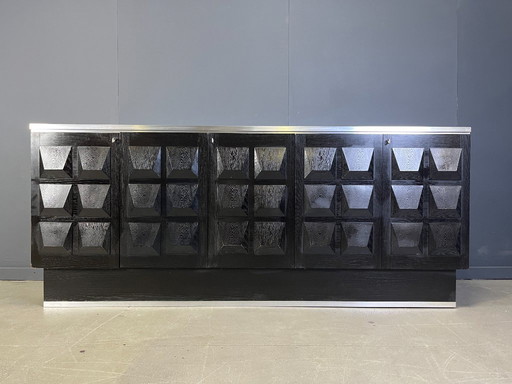 Zwart brutalistisch dressoir, jaren 1970
