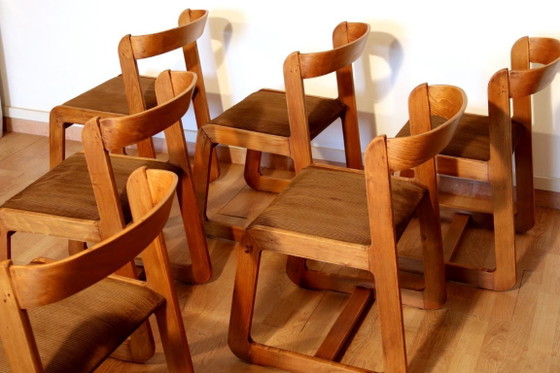 Image 1 of Chaises de salle à manger vintage Willy Rizzo pour Mario Sabot, velours marron, lot de 6, Italie années 1970