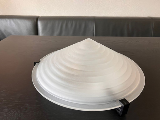 Vintage Massive ceiling lamp – pyramid-shaped ribbed opal glass
