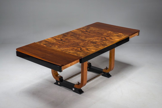 Image 1 of Art Deco French Walnut & Burl Dining Set, 1930s, Set of 7
