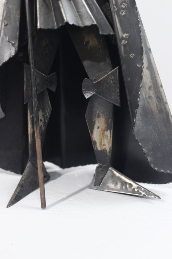 Image 1 of Scultura d'epoca in ferro saldato patinato raffigurante un guerriero con una lancia, XX secolo