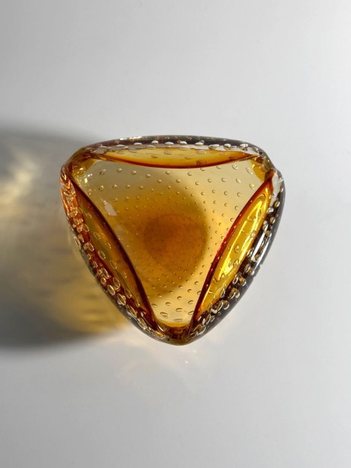 Murano bowl Bullicante Bubbles glass ashtray amber orange Italy 1970s Venice