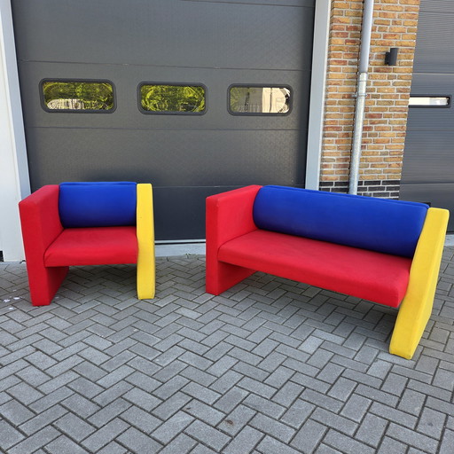 Beautiful Torben Skov Memphis-inspired sofa and chair